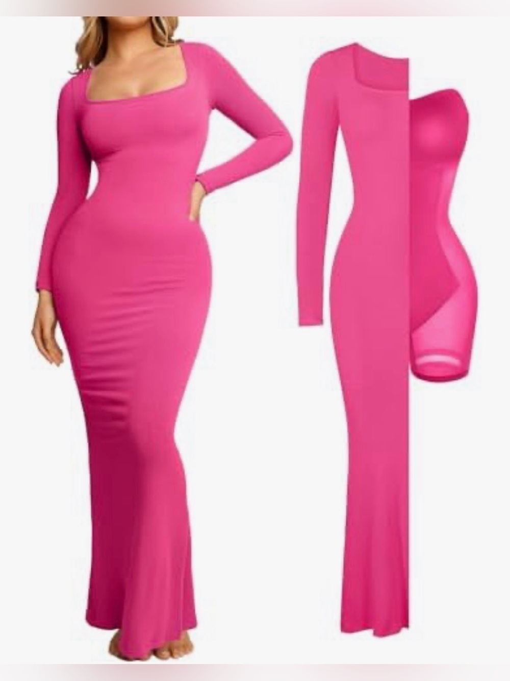 NWT Popilush Shapewear Dress Long Sleeve Maxi Dress Convertible Sz 2XL Pink